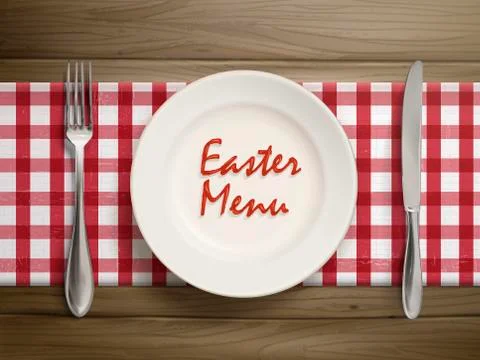 Easter menu written by ketchup on a plate Stock Illustration
