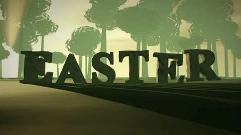 Easter Moss Covered Ancient Stone Letters in a Misty Jungle Ruin with Light Stock-Footage 341985127