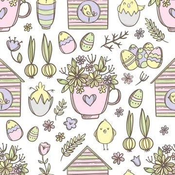 EASTER MUG With Flowers Seamless Pattern Vector Illustration Stock Illustration
