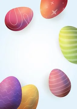 Easter multicolored eggs realistic 3d, confetti blue. Vector illustration, .. Stock Illustration