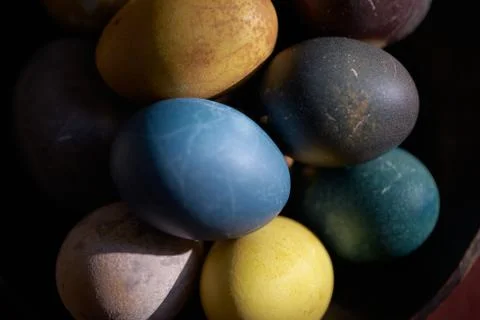 Easter. Naturally colored eggs background. Selective focus Stock Photos