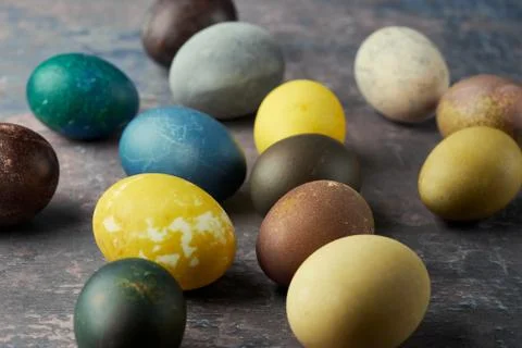 Easter. Naturally colored eggs background Stock Photos