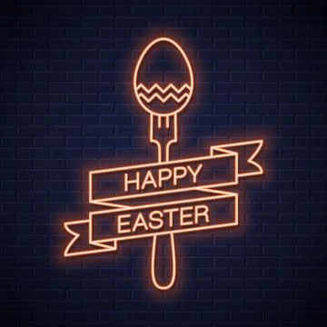 Easter neon menu. Happy Easter neon fork Stock Illustration