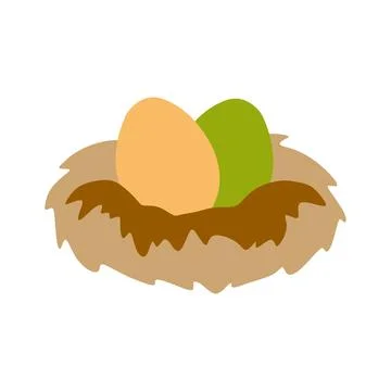 Easter Nest with Colorful Eggs. Vector Flat Cartoon Illustration Isolated o.. Stock Illustration