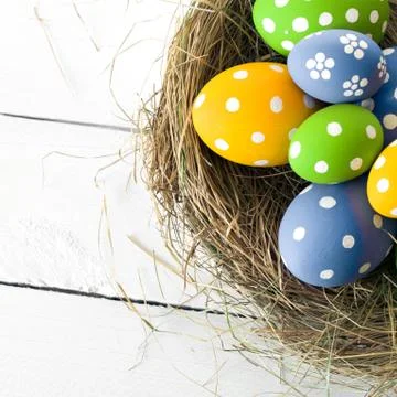 Easter Nest with Eggs Stock Photos