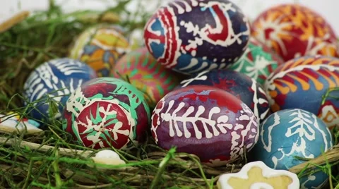 Easter nest with painted eggs Stock Footage 61569526