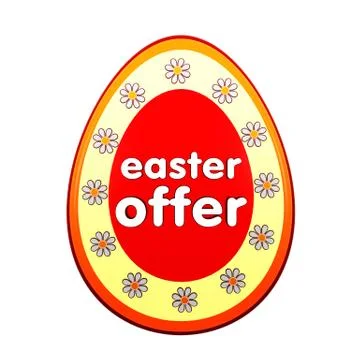 Easter offer in red egg shape label with flowers Stock Illustration