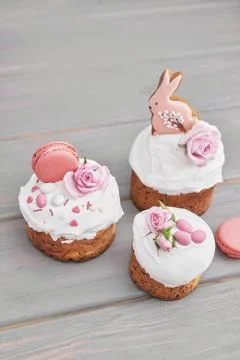 Easter orthodox sweet bread, Easter cake with flowers and gingerbread. Holida Stock Photos