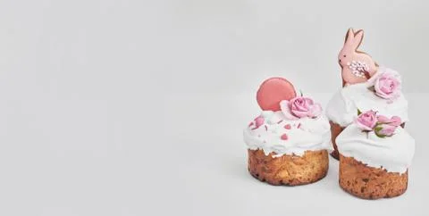 Easter orthodox sweet bread, Easter cake with flowers and gingerbread. Holida Stock Photos