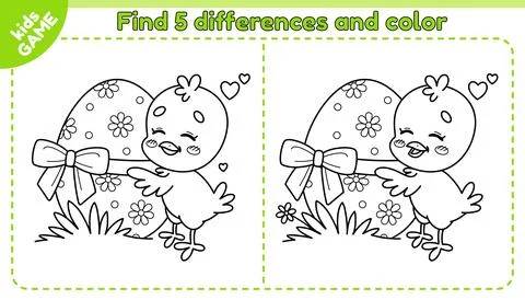 Easter outline game Find differences with chick Stock Illustration