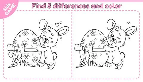 Easter outline game Find differences with rabbit Stock Illustration