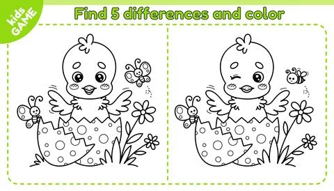 Easter outline game Find differences with chick Stock Illustration