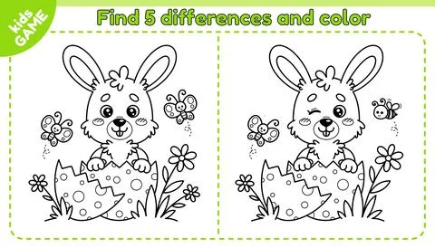 Easter outline game Find differences with rabbit Stock Illustration