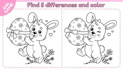 Easter outline game Find differences with rabbit Stock Illustration