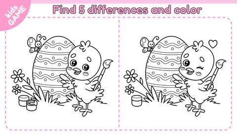 Easter outline game Find differences with chick Stock Illustration