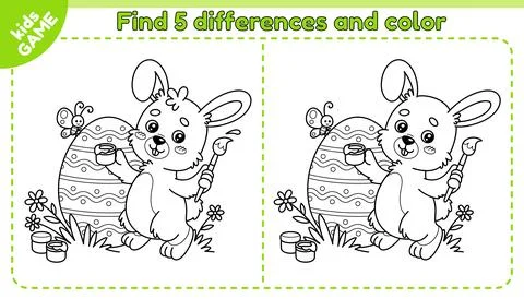 Easter outline game Find differences with rabbit Stock Illustration