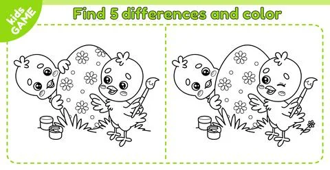 Easter outline game Find differences with chicks Stock Illustration