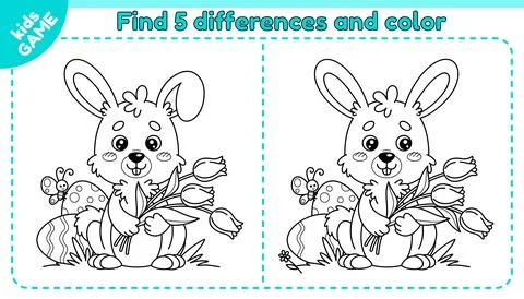 Easter outline game Find differences with bunny Stock Illustration