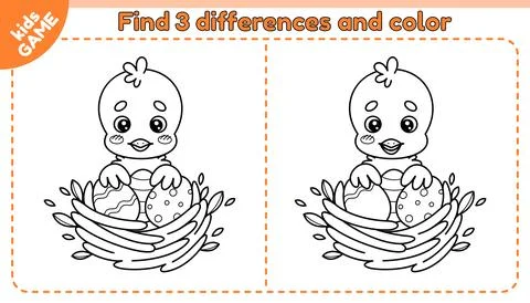 Easter outline game Find differences with chick Stock-Illustration