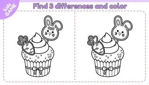Easter outline game Find differences with cupcake Stock Illustration