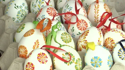Easter painted and waxed eggs, traditional folk craftsmanship and cultural Stock Footage 88090282