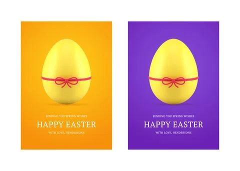 Easter painted chicken egg tied bow 3d greeting card set design template re.. Stock Illustration