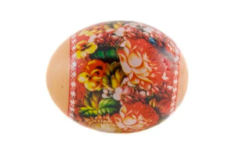 Easter painted egg covered by lacquer and ornamented by miniature painting wh Stock Photos