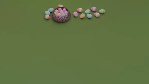 Easter painted eggs in the basket. Copy space Stock Fotos