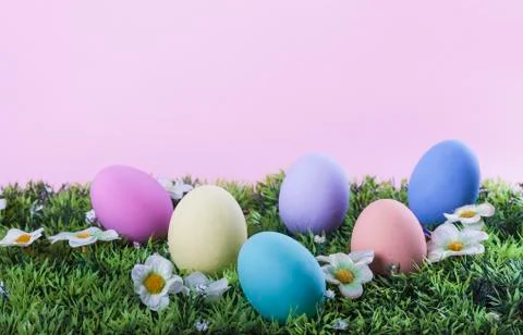 Easter painted eggs in the grass Stock Photos