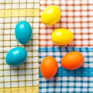 Easter painted eggs on the table Stock Photos