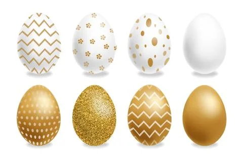Easter painted golden eggs Vector realistic collection. Abstract ornamented c 스톡 일러스트