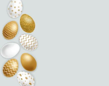 Easter painted golden eggs Vector realistic collection. Abstract ornamented c Stock Illustration