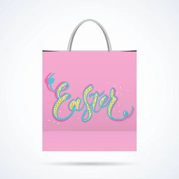 Easter paper bag with shadow Paper bag with handwritting word. Vector illu... Foto stock