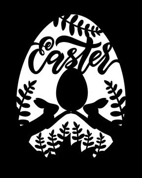 Easter paper cut car d with Lettering in form of bunny with brunch, egg. Vect Stockillustratie