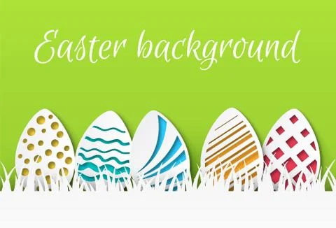Easter paper cut. Colorful easter eggs with papercut pattern, greeting card Illustrazione stock