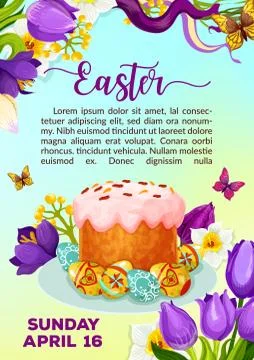 Easter paschal cake paska kulich vector poster Stock Illustration