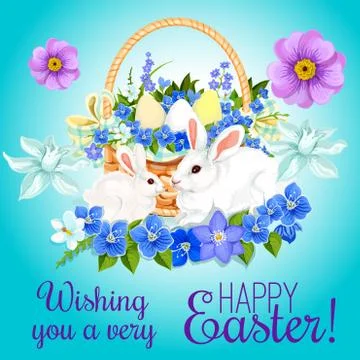Easter paschal card eggs and bunny vector greeting Stockillustratie