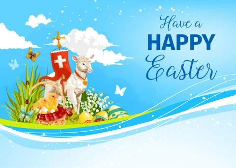 Easter paschal passover lamb vector greeting card Stock Illustration