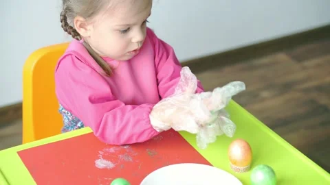 Easter, Passover, childhood, creativity, games concept - closeup of little cute Stock Footage 144326746