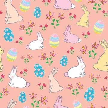 Easter pattern with bunnies eggs and flowers vector design Illustrazione stock