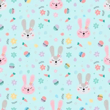 Easter pattern with bunny, cakes, eggs, willow Stock Illustration