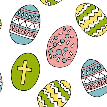 Easter pattern, colorful eggs, various design, wrapping paper, fabric, textil Stock Illustration