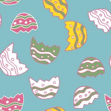 Easter pattern colorful eggshells on blue background Stock Illustration