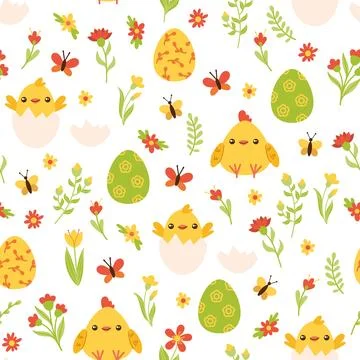 Easter pattern with cute chicks and eggs Illustrazione stock