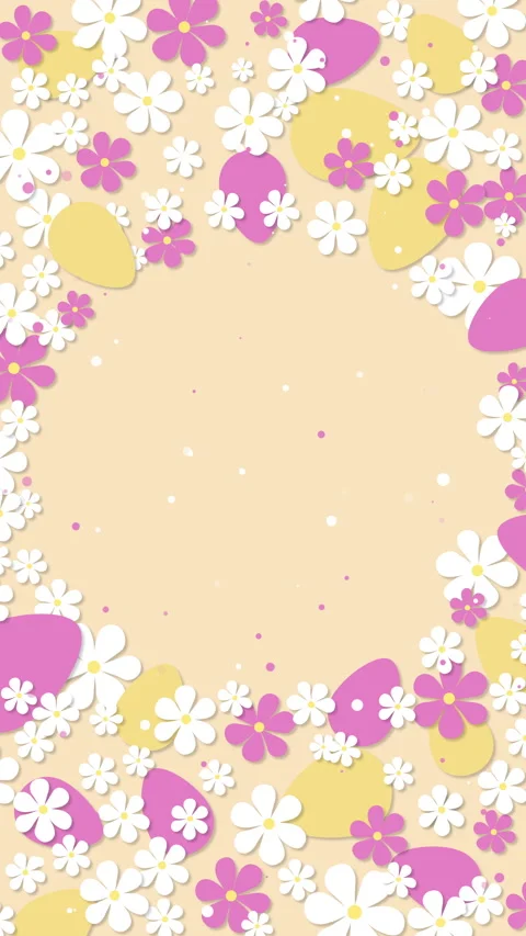 Easter pattern of eggs and flowers on light yellow background. Daisy flowers Stock Footage 303437468
