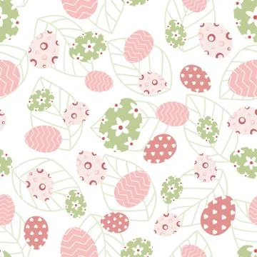 Easter pattern with eggs and leaves Illustrazione stock
