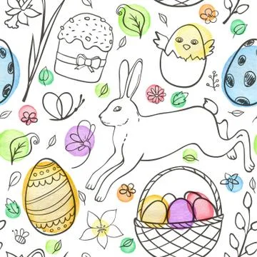 Easter pattern with eggs and rabbit イラスト素材