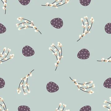 Easter pattern with eggs and willow twigs. 스톡 일러스트