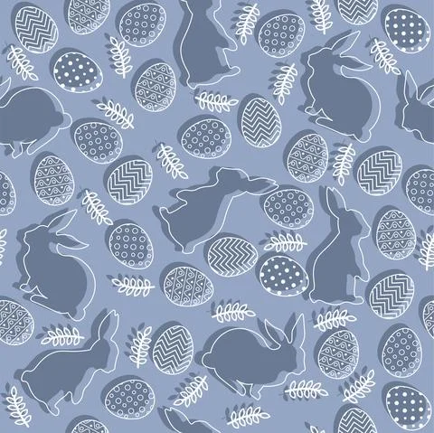 Easter pattern with eggs, bunnies and flowers in pastel colors. Seamless Rapport イラスト素材