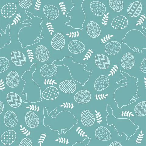 Easter pattern with eggs, bunnies and flowers in pastel colors. Seamless Rapport イラスト素材